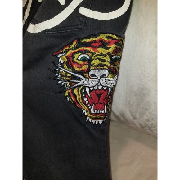 Ed Hardy Jeans Womens 32 Black Tiger Head‎ Embroidered Mid Slim Flare Y2K - Picture 16 of 16